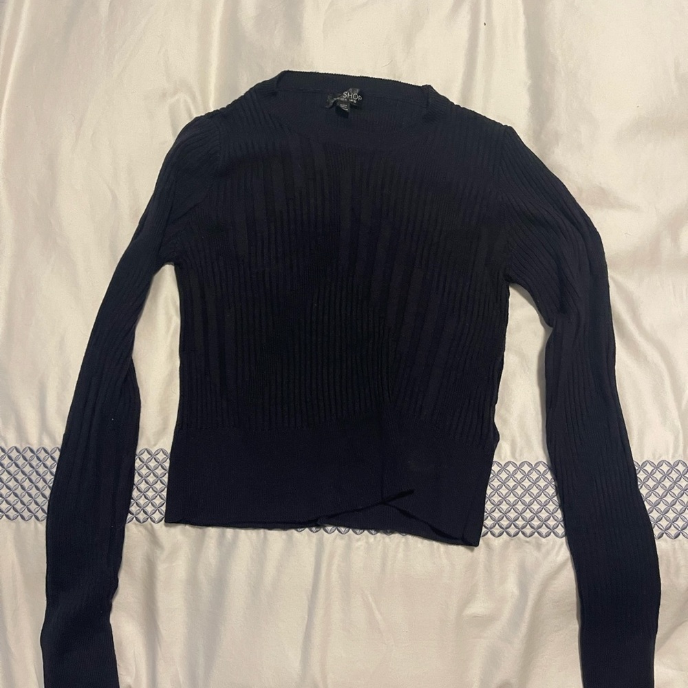 Top shop US SIZE 6 navy long sleeve cropped sweater